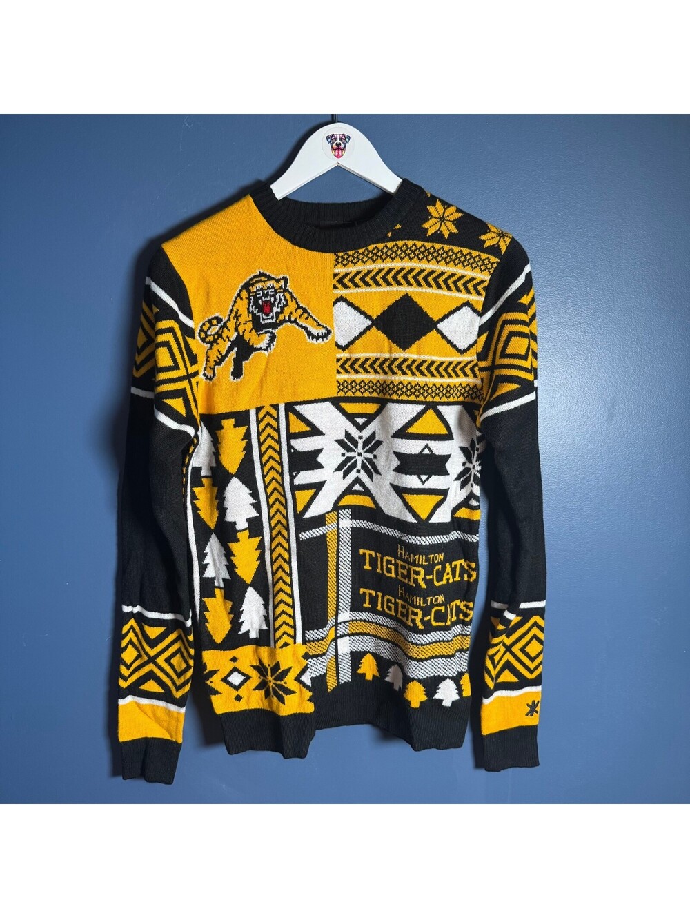 FOCO Hamilton Tiger-Cats Ugly Christmas Sweater CFL Black Gold Knit Size S